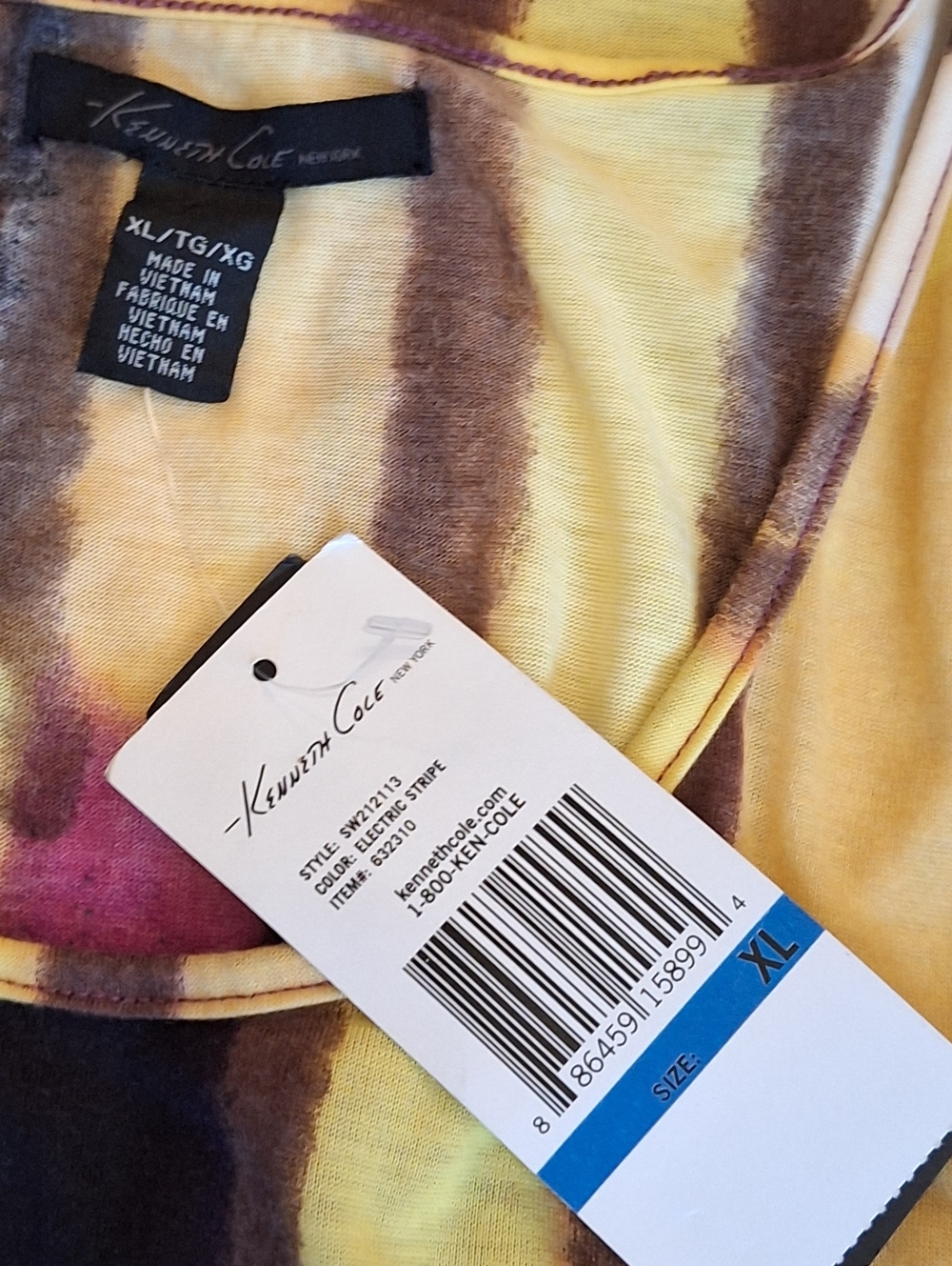 Kenneth Cole New York Yellow, Magenta & Brown Striped Tank. NWT Size XL - Picture 7 of 9